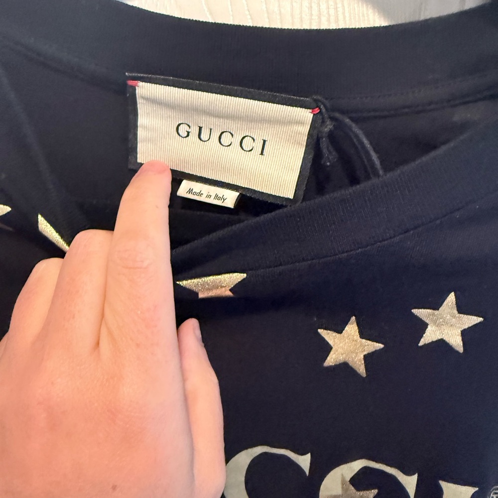 Gucci Black Tee with Gold Stars and Moons - Picture 3 of 6